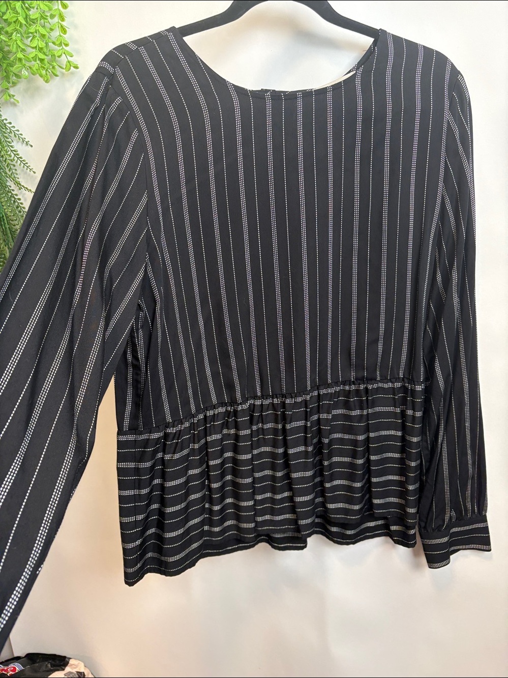 LOFT Black and White Ruffled Peplum Blouse